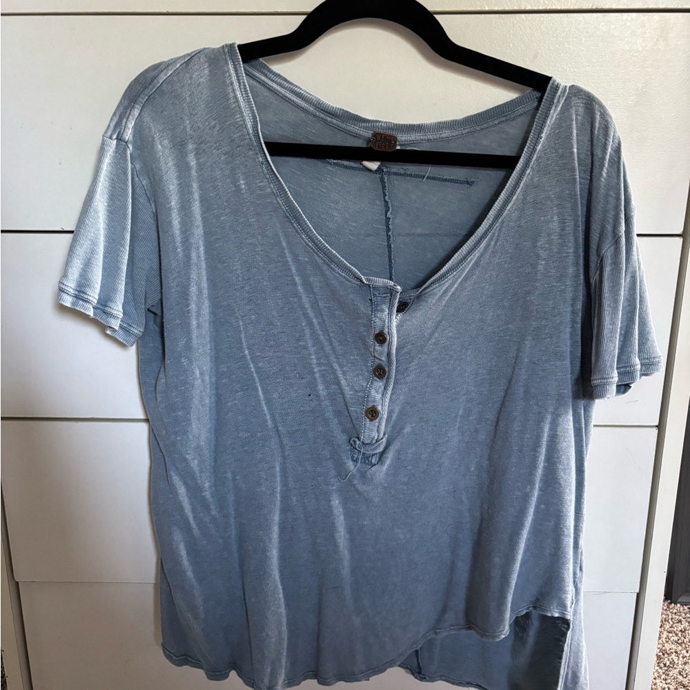 Free People Light Blue Short Sleeve Top